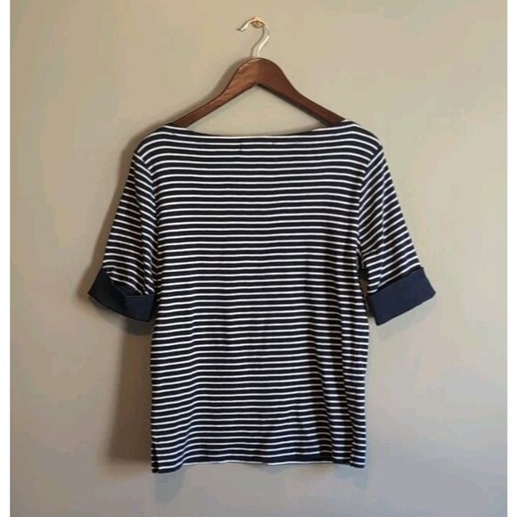 Lauren Ralph Lauren Size XL Blue Stripe Top Womens Boat Neck White Short Sleeve - Picture 5 of 5